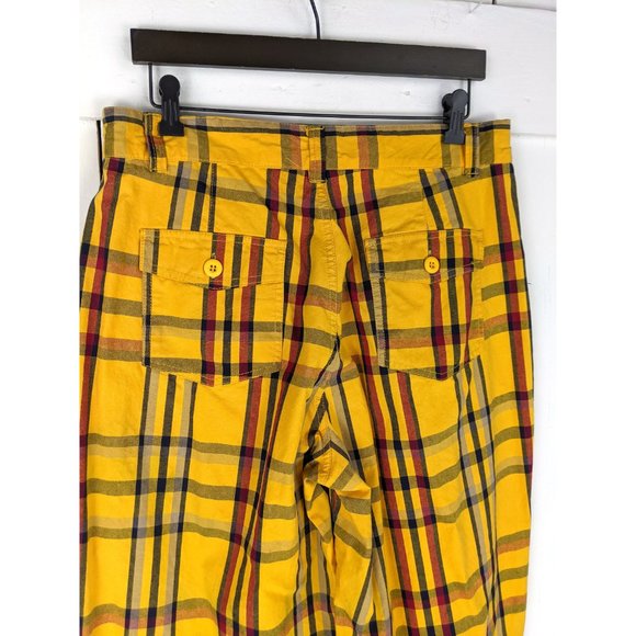 90s vintage yellow plaid wide leg cropped cotton high waisted drawstring pants - Picture 4 of 9